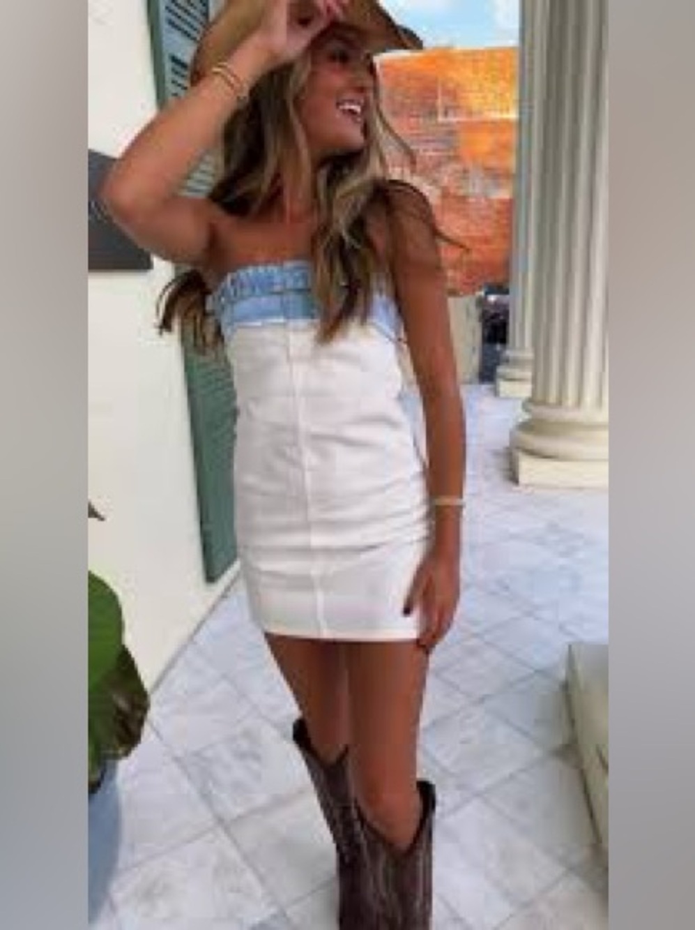NWT Zara Strapless Denim Trim Mini Dress White Blue Blogger Favorite M